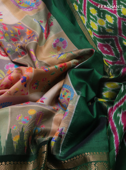 Multi Colour & Green Pochampally Silk - Digital Prints