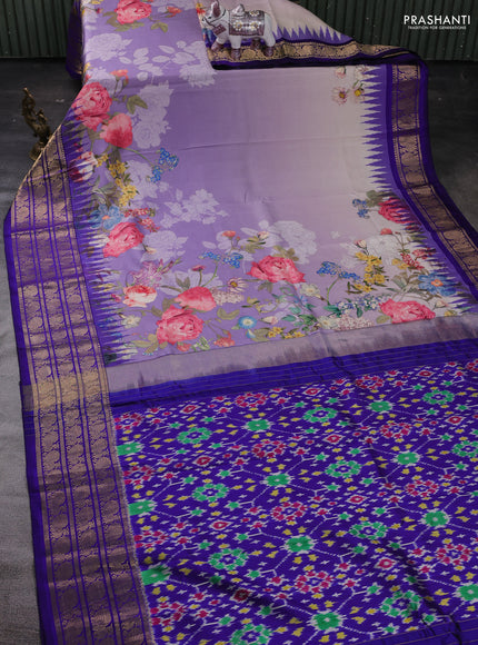 Lavender & Blue Pochampally Silk - Digital Prints