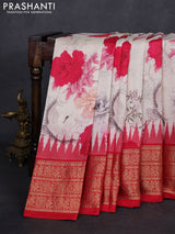 Cream & Red Pochampally Silk - Digital Prints