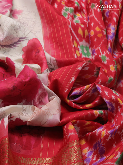 Cream & Red Pochampally Silk - Digital Prints