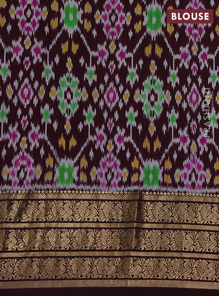 Peach Pink & Coffee Brown Pochampally Silk - Digital Prints