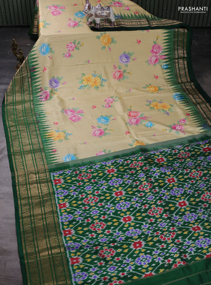 Pale Yellow & Green Pochampally Silk - Digital Prints