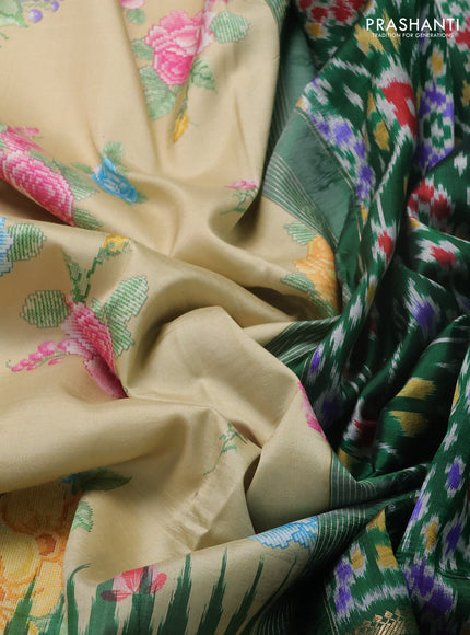 Pale Yellow & Green Pochampally Silk - Digital Prints