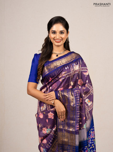 Purple & Violet Pochampally Silk - Digital Prints