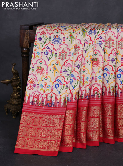 Cream & Red Pochampally Silk - Digital Prints