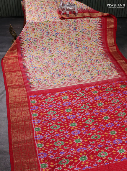 Cream & Red Pochampally Silk - Digital Prints