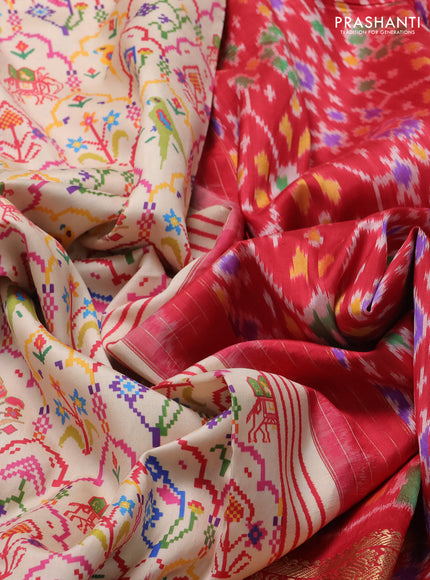 Cream & Red Pochampally Silk - Digital Prints