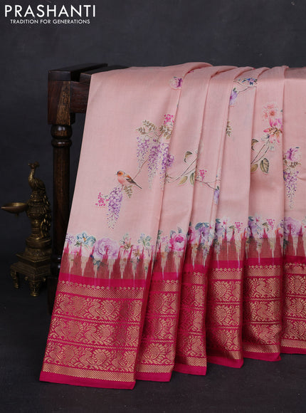 Peach & Pink Pochampally Silk - Digital Prints