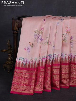 Peach & Pink Pochampally Silk - Digital Prints