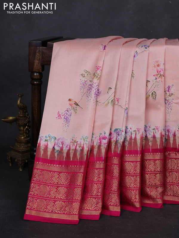 Peach & Pink Pochampally Silk - Digital Prints