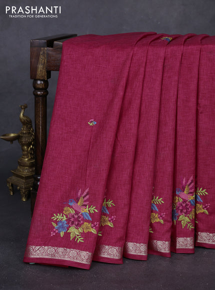 Pink Art Tussar Silk - Embroidery