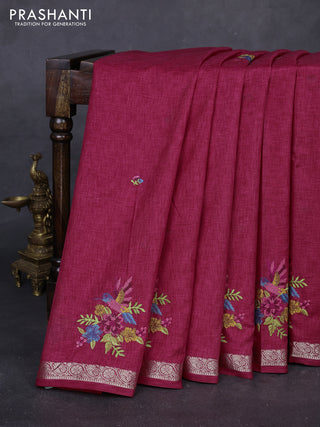 Pink Art Tussar Silk - Embroidery