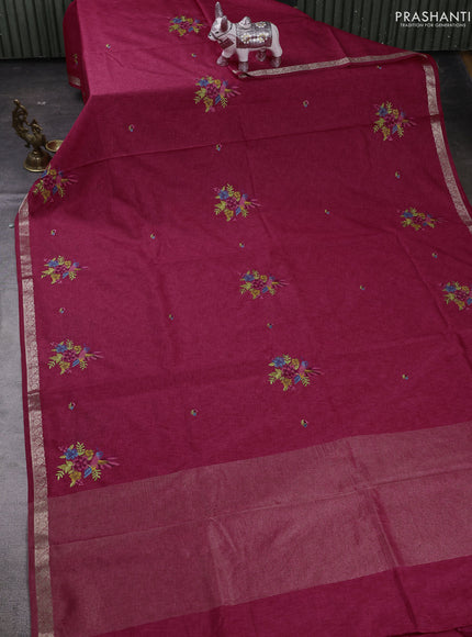 Pink Art Tussar Silk - Embroidery