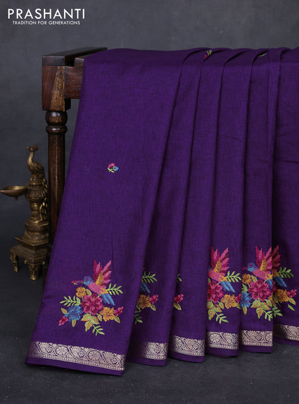 Purple Art Tussar Silk - Embroidery