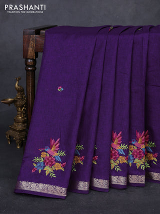 Purple Art Tussar Silk - Embroidery