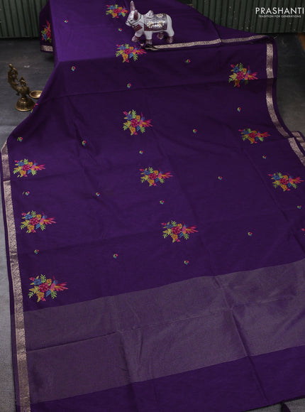 Purple Art Tussar Silk - Embroidery