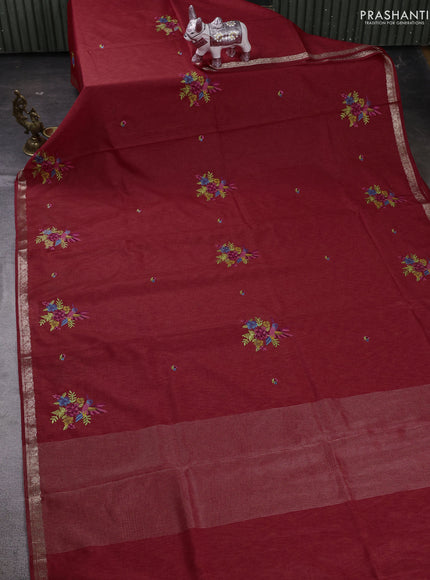 Red Art Tussar Silk - Embroidery