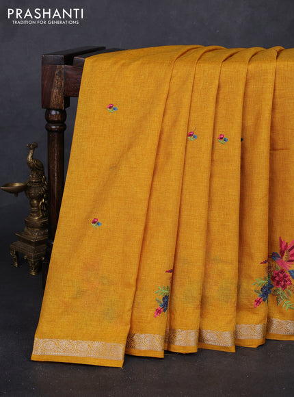 Yellow Art Tussar Silk - Embroidery