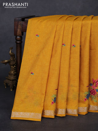 Yellow Art Tussar Silk - Embroidery