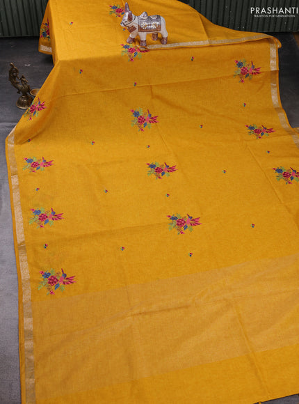 Yellow Art Tussar Silk - Embroidery