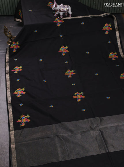 Black Art Tussar Silk - Embroidery