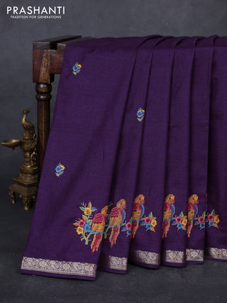 Purple Art Tussar Silk - Embroidery