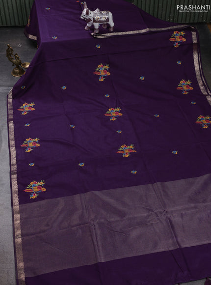 Purple Art Tussar Silk - Embroidery