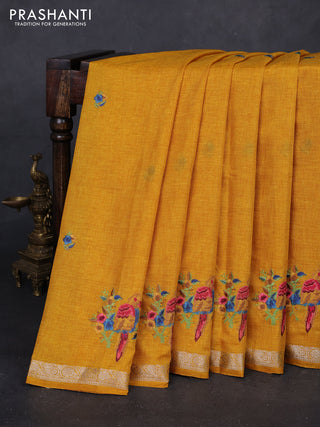 Yellow Art Tussar Silk - Embroidery