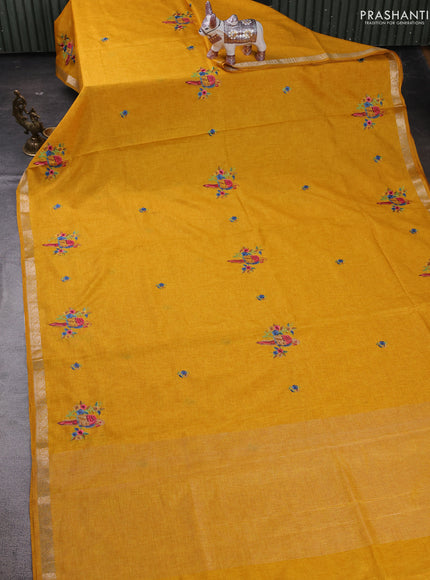Yellow Art Tussar Silk - Embroidery