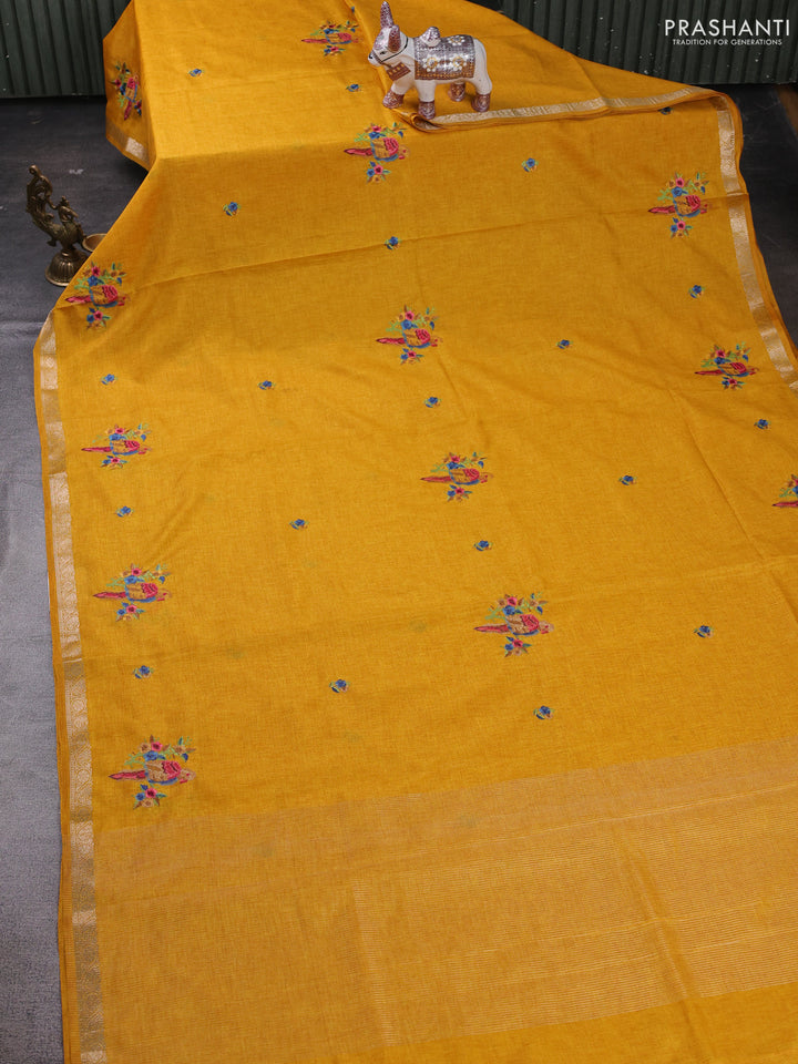 Yellow Art Tussar Silk - Embroidery