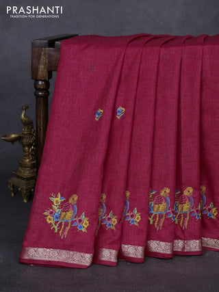 Pink Art Tussar Silk - Embroidery