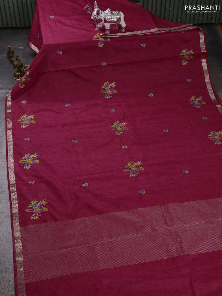 Pink Art Tussar Silk - Embroidery