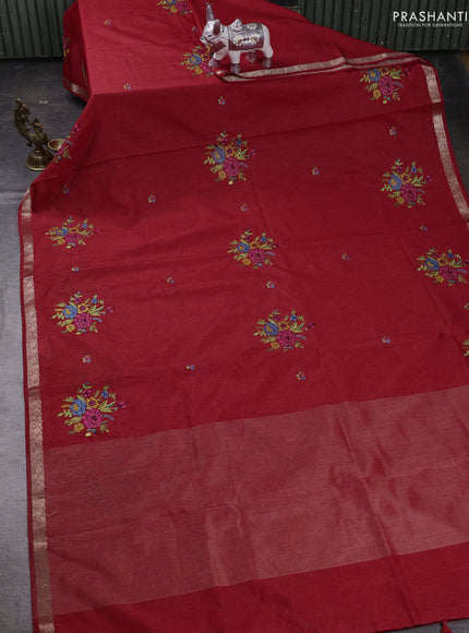 Red Art Tussar Silk - Embroidery