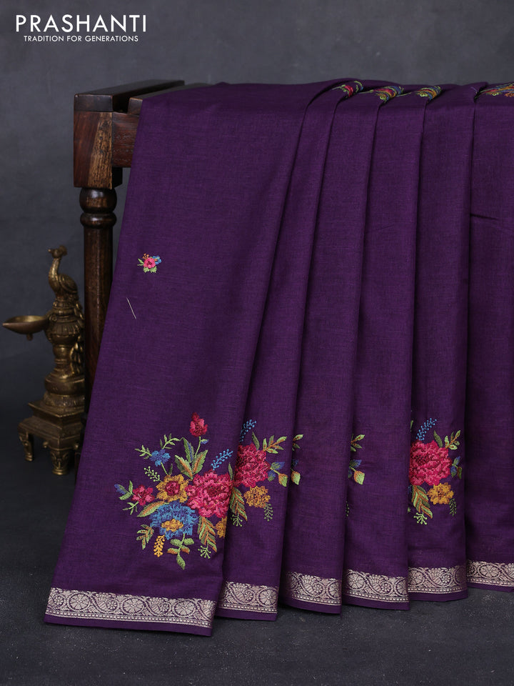 Purple Art Tussar Silk - Embroidery