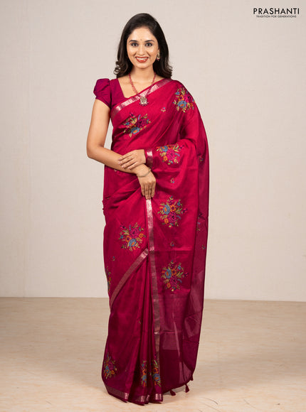 Pink Art Tussar Silk - Embroidery