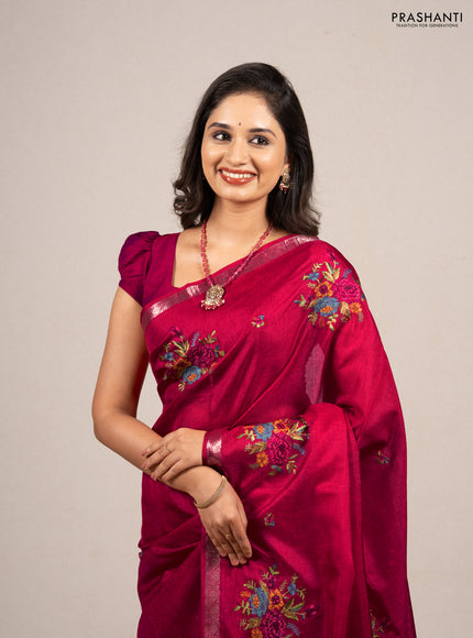 Pink Art Tussar Silk - Embroidery