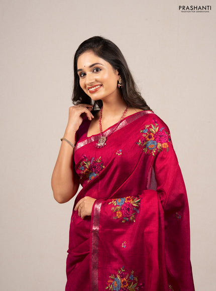 Pink Art Tussar Silk - Embroidery