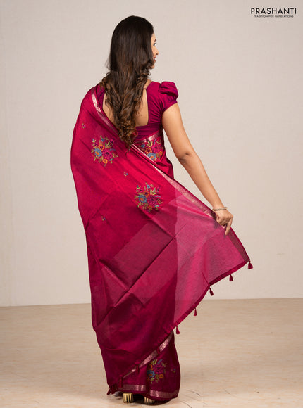 Pink Art Tussar Silk - Embroidery