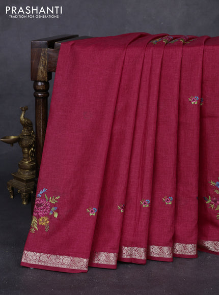 Pink Art Tussar Silk - Embroidery
