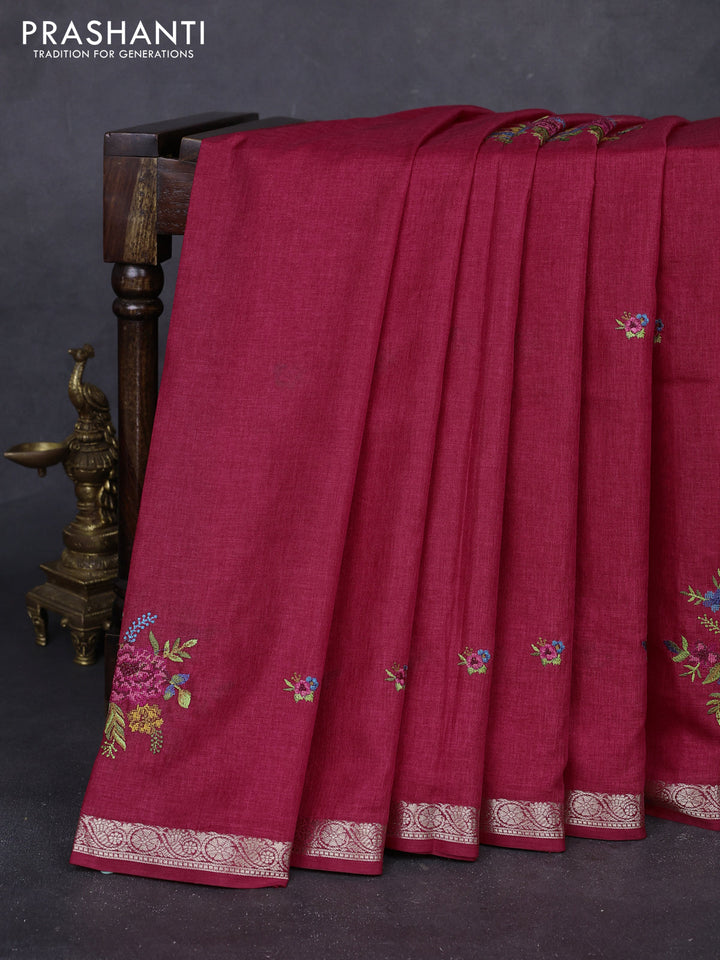 Pink Art Tussar Silk - Embroidery