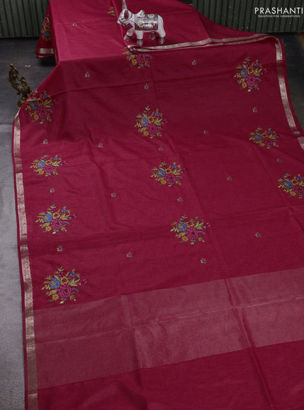 Pink Art Tussar Silk - Embroidery
