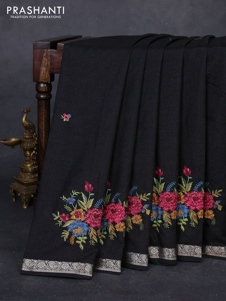 Black Art Tussar Silk - Embroidery