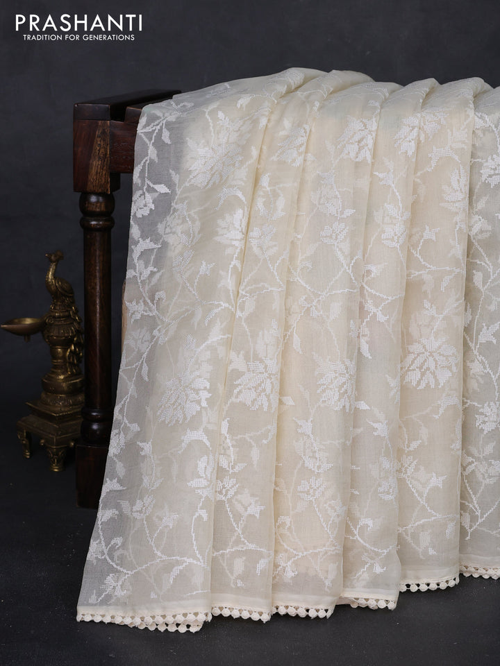Off White Pure Organza Silk - Embroidery