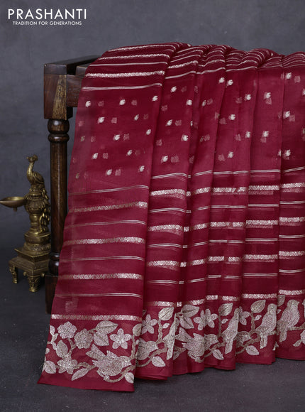Maroon Pure Organza Silk - Embroidery