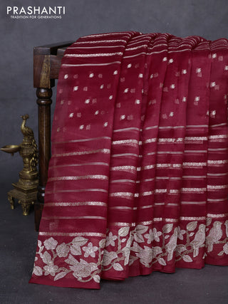 Maroon Pure Organza Silk - Embroidery