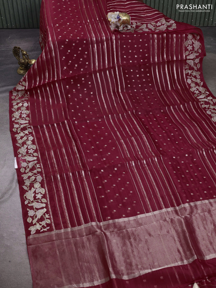 Maroon Pure Organza Silk - Embroidery
