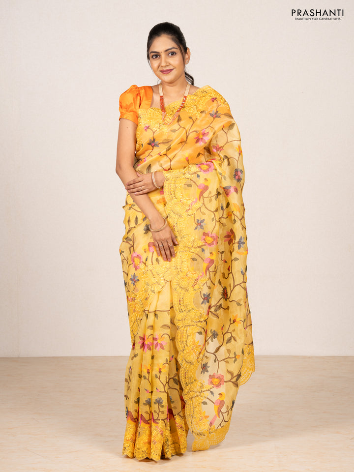Yellow Pure Organza Silk - Embroidery