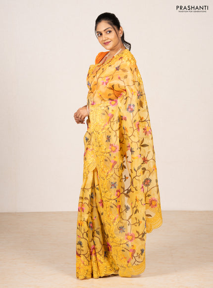 Yellow Pure Organza Silk - Embroidery