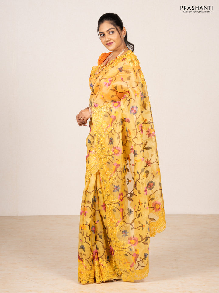 Yellow Pure Organza Silk - Embroidery