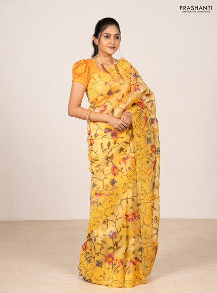 Yellow Pure Organza Silk - Embroidery